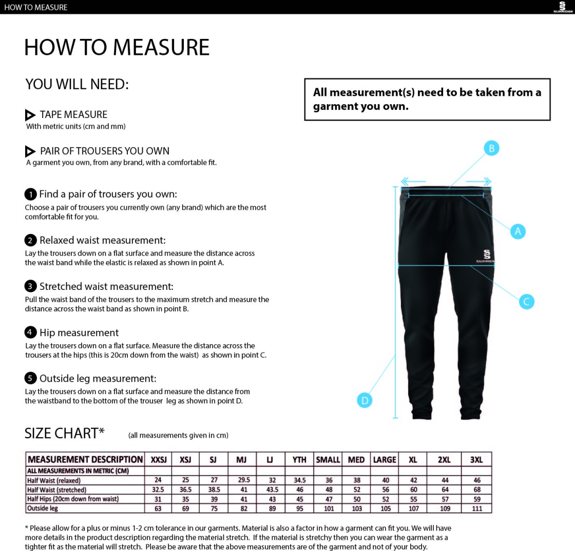 Ilkley Badminton Club - Dual Skinny Pant - Unisex - Size Guide