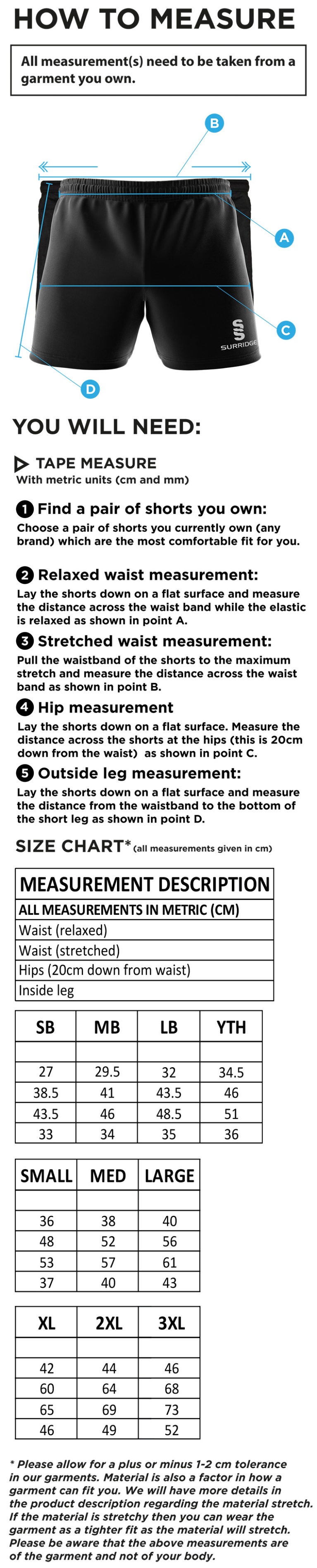 Ilkley Badminton Club - Performance Gym Short - Unisex - Size Guide