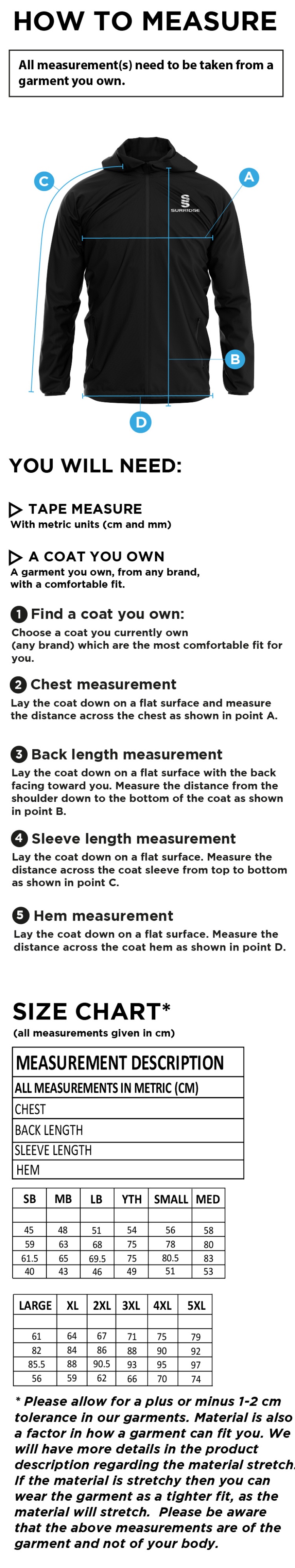 Ilkley Badminton Club - Dual Full Zip Training Jacket - Unisex - Size Guide