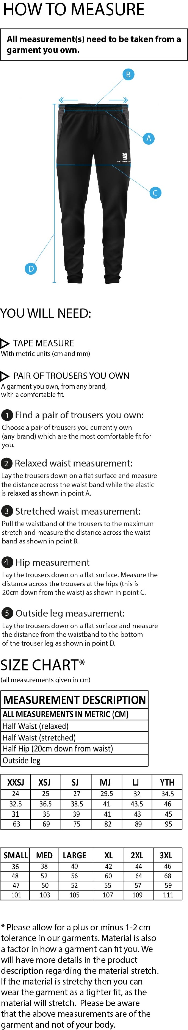 Ilkley Badminton Club - Dual Skinny Pant - Unisex - Size Guide