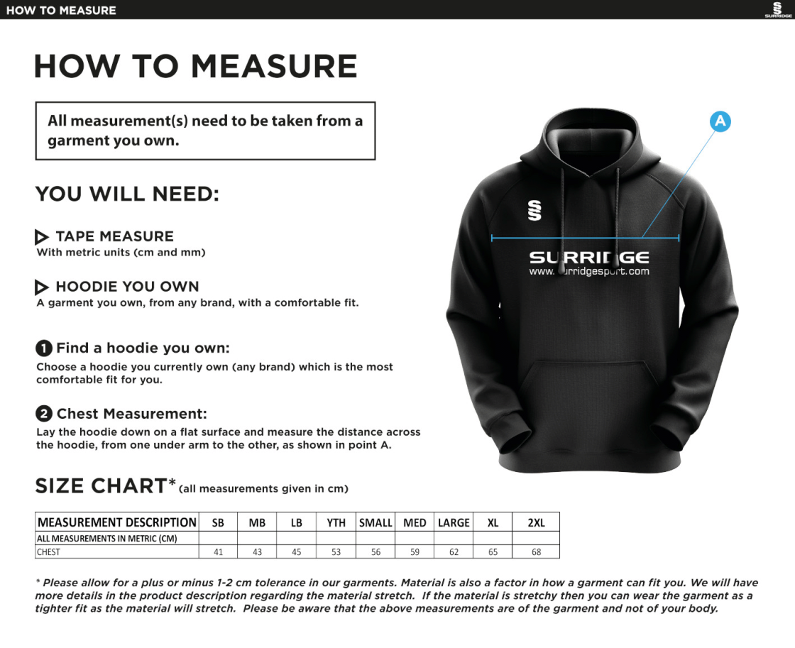 Ilkley Badminton Club - Blade Hoody - Unisex - Size Guide