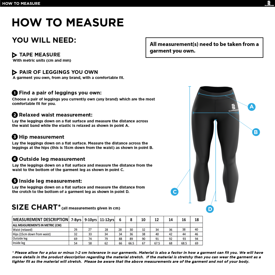 Ilkley Badminton Club - Performance Full Length Leggings : Navy - Size Guide
