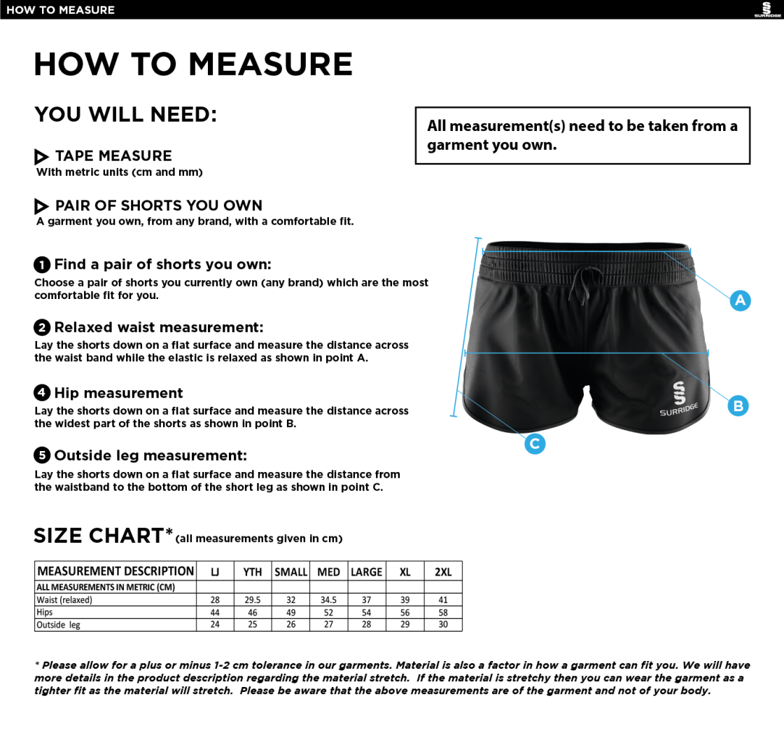 Ilkley Badminton Club - Dual Active Short - Women's - Size Guide