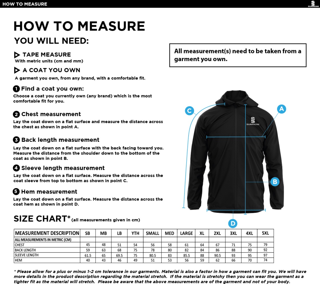 Ilkley Badminton Club - Dual Full Zip Training Jacket - Unisex - Size Guide