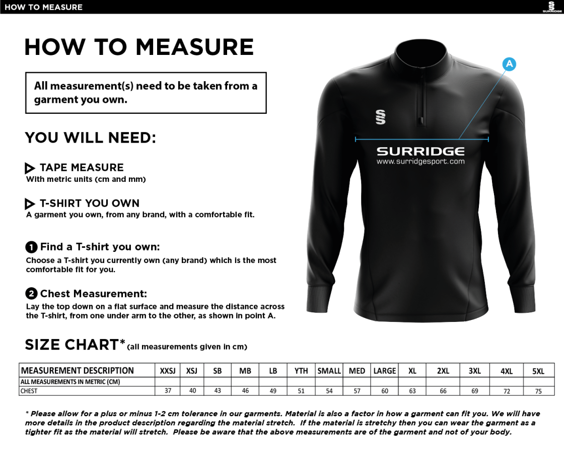 Ilkley Badminton Club - Blade Performance Top - Unisex - Size Guide