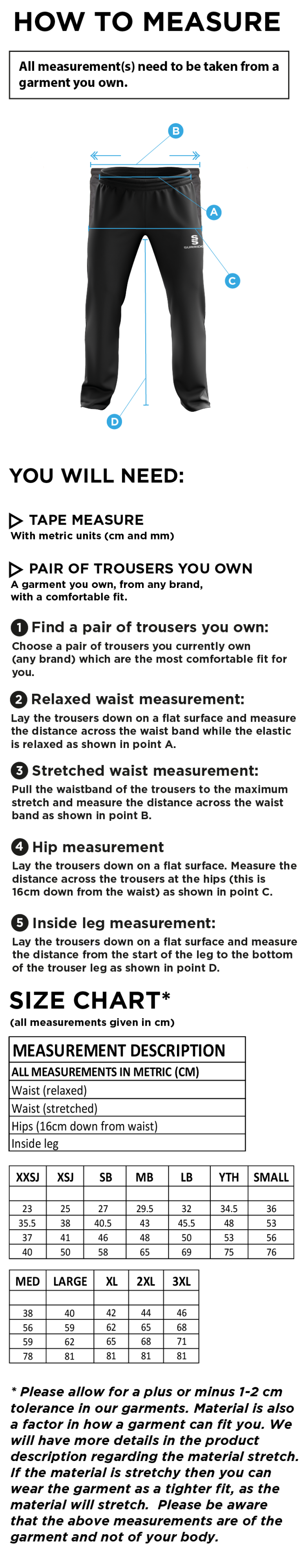 Ilkley Badminton Club - Poplin Track Pant - Men's Fit - Size Guide
